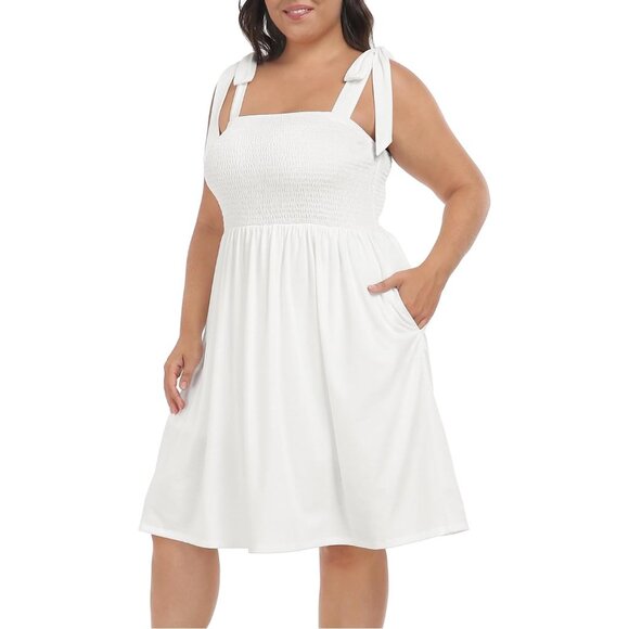 Plus Size Women's Romper Dress with Pockets Built-in Shorts Adjustable Straps - Picture 6 of 7